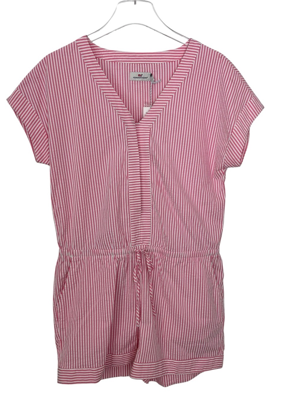 Vineyard Vines NWT Seersucker Pink and White Striped Short-Sleeve Romper Sz SM